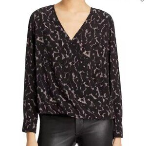 Rails Hillary Diffused Cheetah Animal Print Coffee Brown Wrap Top Blouse…